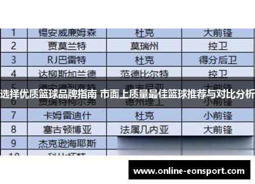 选择优质篮球品牌指南 市面上质量最佳篮球推荐与对比分析